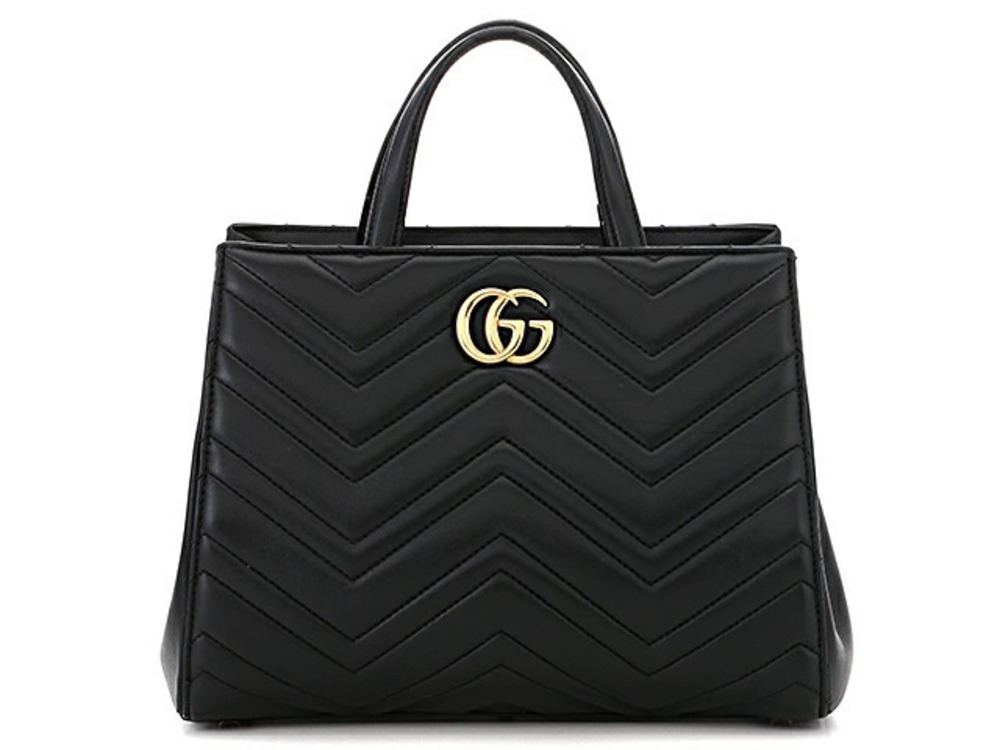 Gucci GG Marmont Quilted Top Handle Bag Calfskin Black